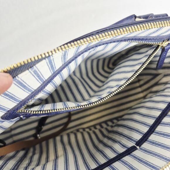 Dooney & Bourke Saffiano Leather Zip Satchel Purse Blue Gold Hardware Crossbody - Picture 11 of 16